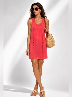 NWT Boutique Coral Racerback Tassel Tunic Cover Up Dress Small